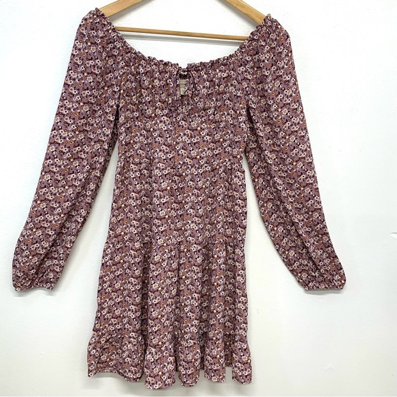 No Comment Purple Dress Small  Empire Ruffle Key Hole‎ Cinch Tie Neckline Fairy - Picture 1 of 10